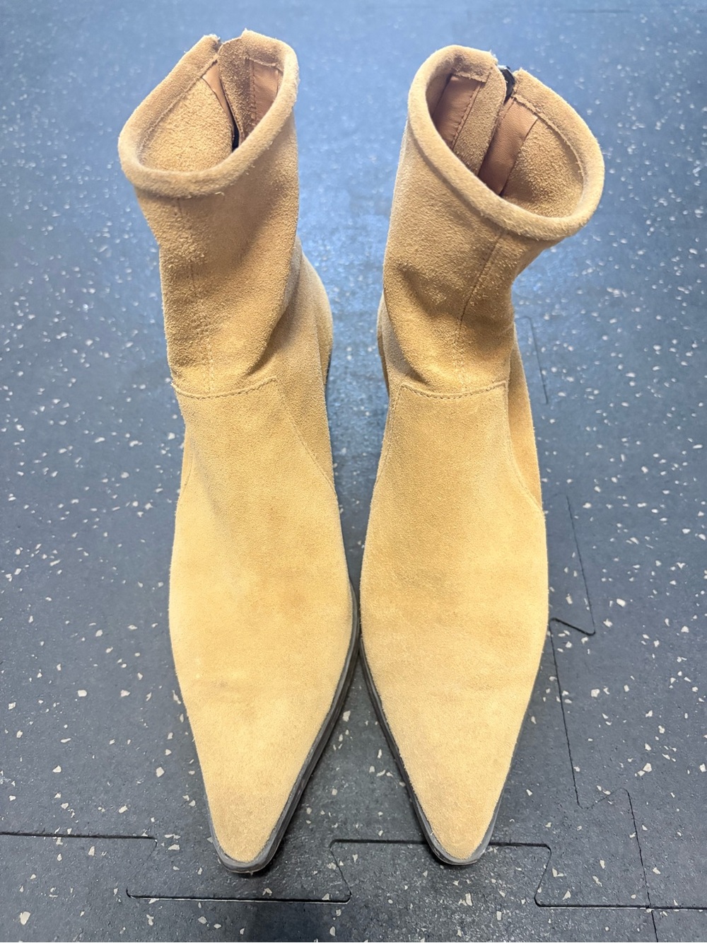 Zara Women’s Suede Pointed Toe Ankle Boots in Tan